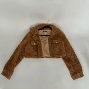 Light Brown Teddy Cropped Jacket